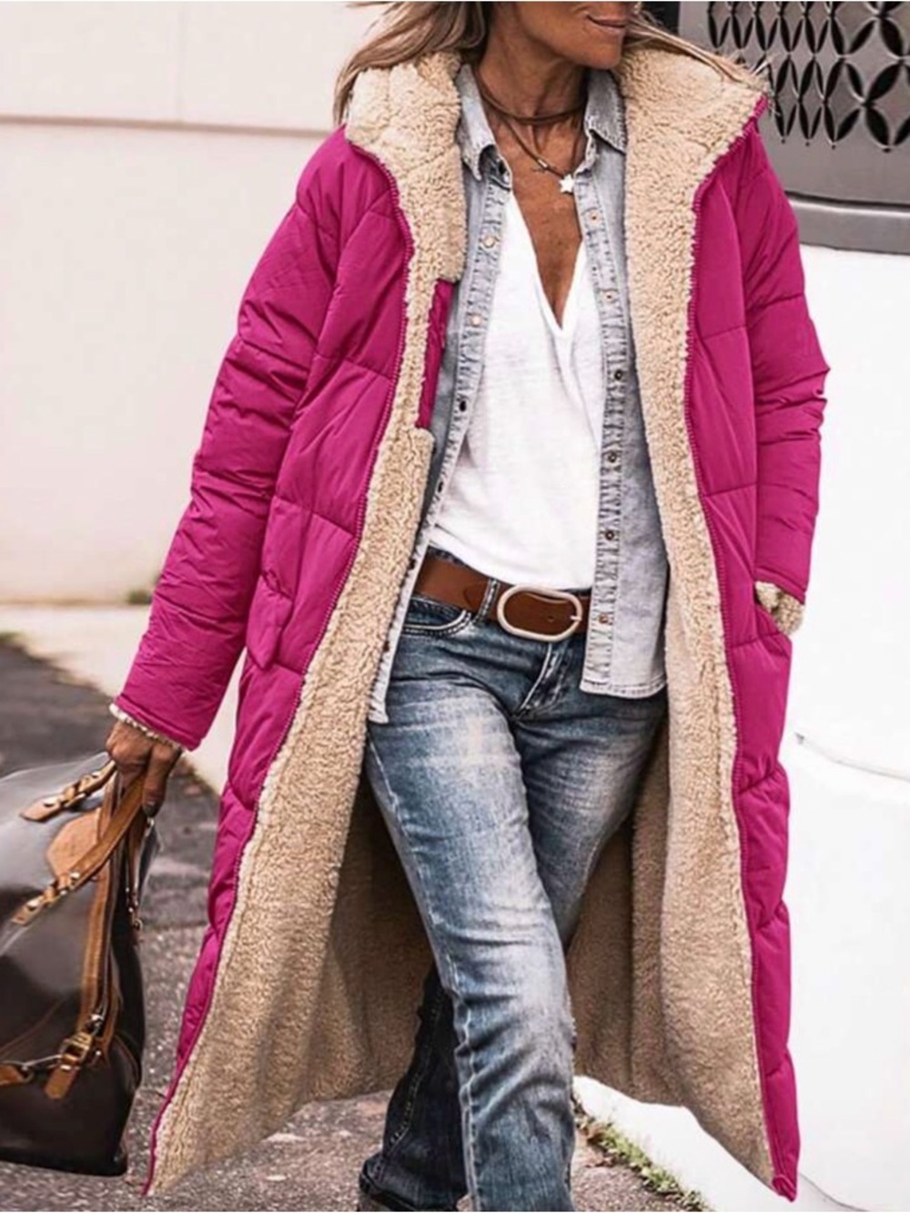 SHEIN Women's Vibrant Pink Puffer Jacket